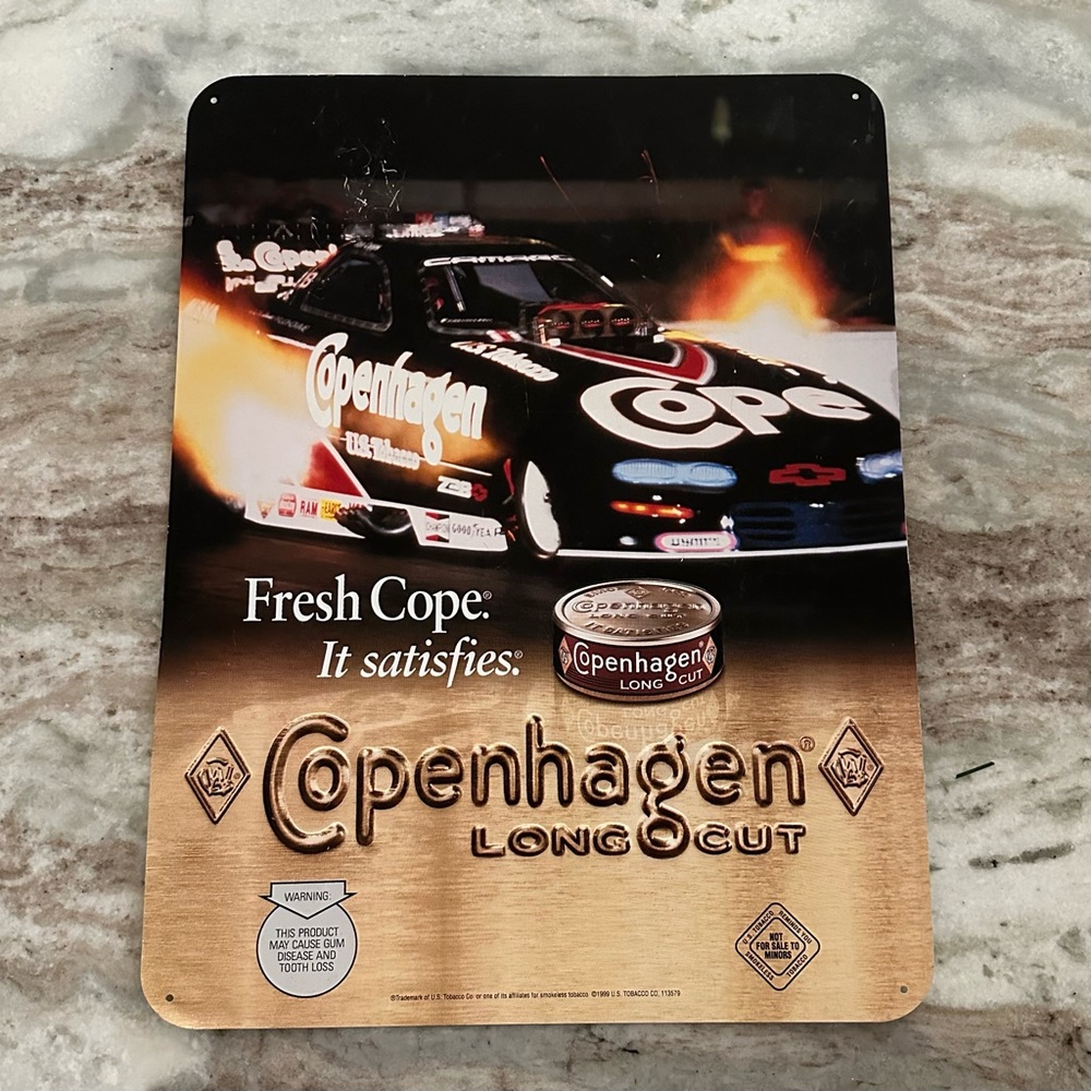 Vintage 1999 Copenhagen Snuff Long Cut Metal Race Car Advertising Sign -Man Cave